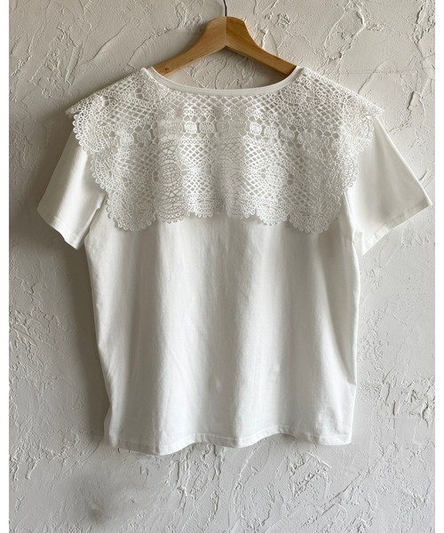 She's Closet（シーズクローゼット）の「クロシェ編みレースビッグ襟セーラーカラー半袖Tシャツ（Tシャツ/カットソー・レディース・ブラック/オフホワイト/ブルー・FREE）」の7枚目の写真