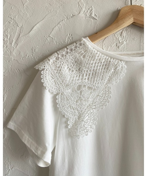 She's Closet（シーズクローゼット）の「クロシェ編みレースビッグ襟セーラーカラー半袖Tシャツ（Tシャツ/カットソー・レディース・ブラック/オフホワイト/ブルー・FREE）」の12枚目の写真