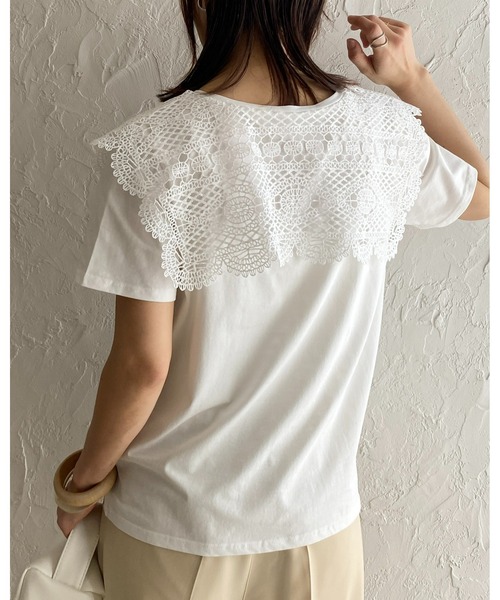 She's Closet（シーズクローゼット）の「クロシェ編みレースビッグ襟セーラーカラー半袖Tシャツ（Tシャツ/カットソー・レディース・ブラック/オフホワイト/ブルー・FREE）」の22枚目の写真
