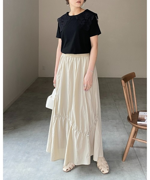 She's Closet（シーズクローゼット）の「クロシェ編みレースビッグ襟セーラーカラー半袖Tシャツ（Tシャツ/カットソー・レディース・ブラック/オフホワイト/ブルー・FREE）」の8枚目の写真