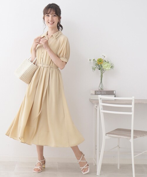 couture brooch(クチュールブローチ)の「◆【清楚で大人レトロ】オープンシャツ衿トキメキワンピ(ワンピース・レディース・アイボリー/ネイビー/レモンイエロー・36/40/38/42)」の5枚目の写真
