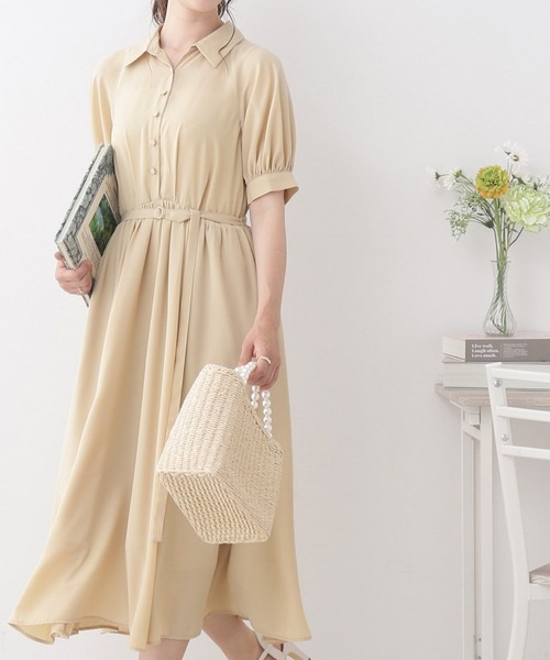 couture brooch(クチュールブローチ)の「◆【清楚で大人レトロ】オープンシャツ衿トキメキワンピ(ワンピース・レディース・アイボリー/ネイビー/レモンイエロー・36/40/38/42)」の1枚目の写真