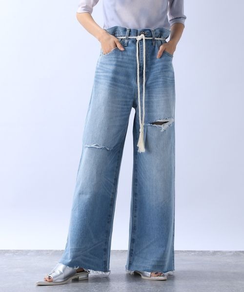 JEANASIS（ジーナシス）の「ロープベルトツキデニムワイドパンツ/907066（デニムパンツ・レディース・ブルー/ブラック系その他/ブルー系その他・SMALL/MEDIUM）」の3枚目の写真