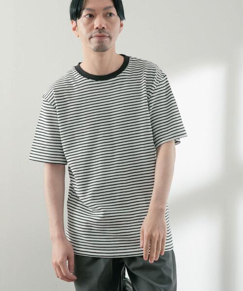 ITEMS URBANRESEARCH（アイテムズ アーバンリサーチ）の「カラーボーダー ワッフルTシャツ（Tシャツ/カットソー・メンズ・ベージュ/ホワイト/グリーン・LARGE/MEDIUM）」の2枚目の写真