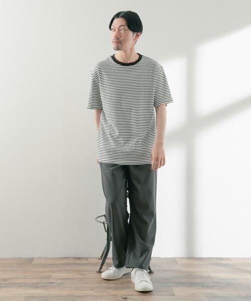 ITEMS URBANRESEARCH（アイテムズ アーバンリサーチ）の「カラーボーダー ワッフルTシャツ（Tシャツ/カットソー・メンズ・ベージュ/ホワイト/グリーン・LARGE/MEDIUM）」の5枚目の写真