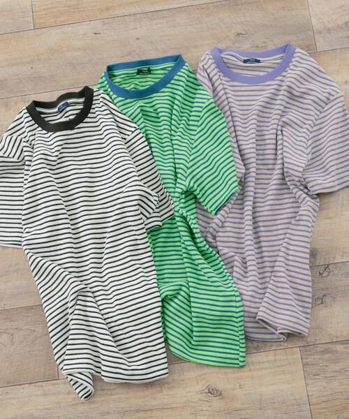 ITEMS URBANRESEARCH（アイテムズ アーバンリサーチ）の「カラーボーダー ワッフルTシャツ（Tシャツ/カットソー・メンズ・ベージュ/ホワイト/グリーン・LARGE/MEDIUM）」の7枚目の写真