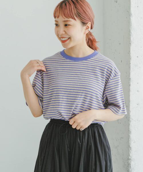ITEMS URBANRESEARCH（アイテムズ アーバンリサーチ）の「カラーボーダー ワッフルTシャツ（Tシャツ/カットソー・メンズ・ベージュ/ホワイト/グリーン・LARGE/MEDIUM）」の12枚目の写真