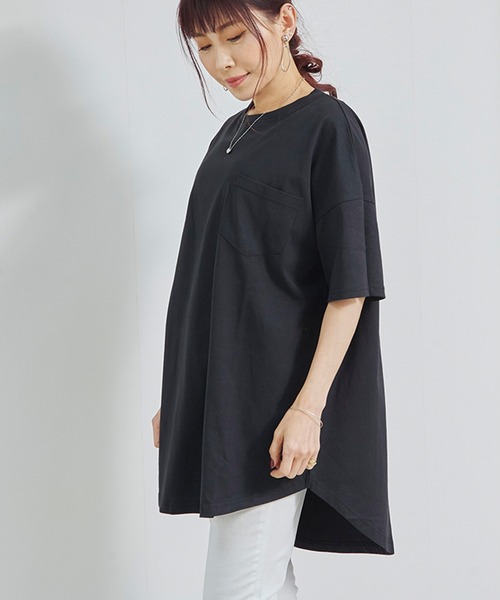 Fizz（フィズ）の「【Fizz/フィズ】　胸ポケット付きラウンドヘムビッグTシャツ（Tシャツ/カットソー・レディース・ブラック/アイボリー/ブルー/モカ/グリーン・L/M）」の9枚目の写真