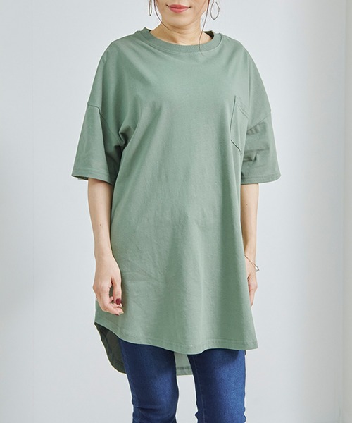 Fizz（フィズ）の「【Fizz/フィズ】　胸ポケット付きラウンドヘムビッグTシャツ（Tシャツ/カットソー・レディース・ブラック/アイボリー/ブルー/モカ/グリーン・L/M）」の15枚目の写真