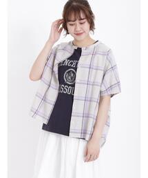 Samansa Mos2 | 【クールコットン】柄アソート袖タッククルーネックブラウス(シャツ/ブラウス)