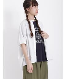 Samansa Mos2 | 【クールコットン】柄アソート袖タッククルーネックブラウス(シャツ/ブラウス)