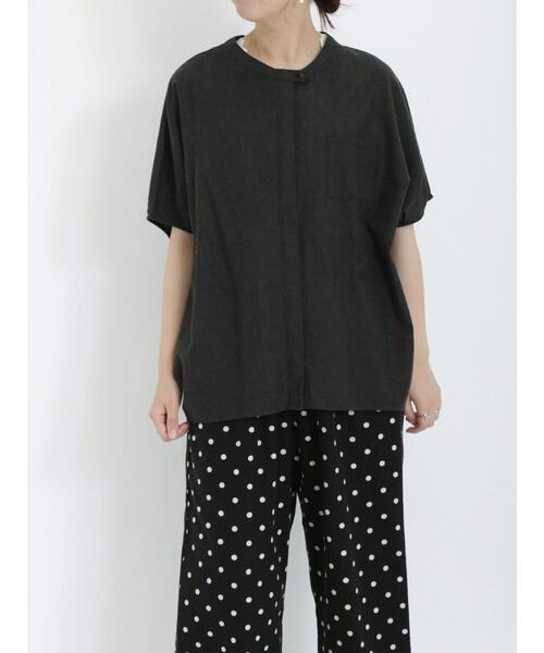 Samansa Mos2（サマンサ モスモス）の「【クールコットン】柄アソート袖タッククルーネックブラウス（シャツ/ブラウス・レディース・ブルー/チャコールグレー/オフホワイト/ベージュ・F）」の3枚目の写真