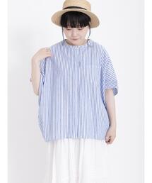 Samansa Mos2 | 【クールコットン】柄アソート袖タッククルーネックブラウス(シャツ/ブラウス)