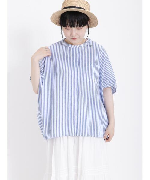 Samansa Mos2（サマンサ モスモス）の「【クールコットン】柄アソート袖タッククルーネックブラウス（シャツ/ブラウス・レディース・ブルー/チャコールグレー/オフホワイト/ベージュ・F）」の4枚目の写真