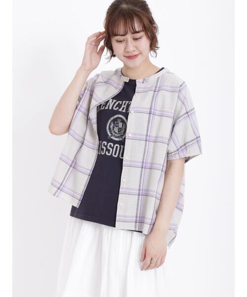 Samansa Mos2（サマンサ モスモス）の「【クールコットン】柄アソート袖タッククルーネックブラウス（シャツ/ブラウス・レディース・ブルー/チャコールグレー/オフホワイト/ベージュ・F）」の5枚目の写真