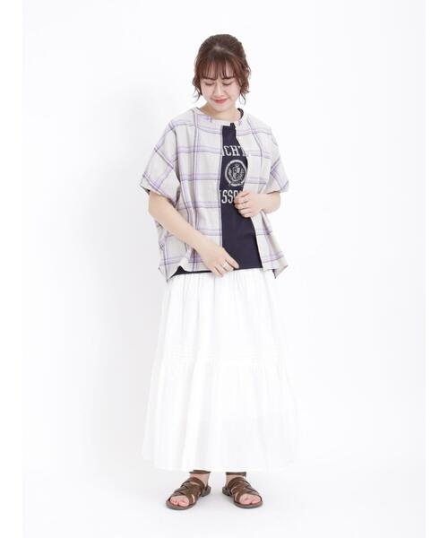 Samansa Mos2（サマンサ モスモス）の「【クールコットン】柄アソート袖タッククルーネックブラウス（シャツ/ブラウス・レディース・ブルー/チャコールグレー/オフホワイト/ベージュ・F）」の21枚目の写真