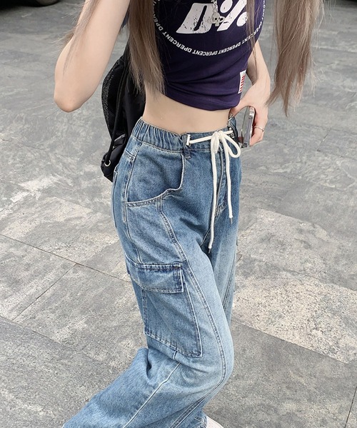 meJane（ミージェーン）の「サイドポケットワイドデニムカーゴパンツ（デニムパンツ・レディース・ブルー・S/M/L）」の10枚目の写真