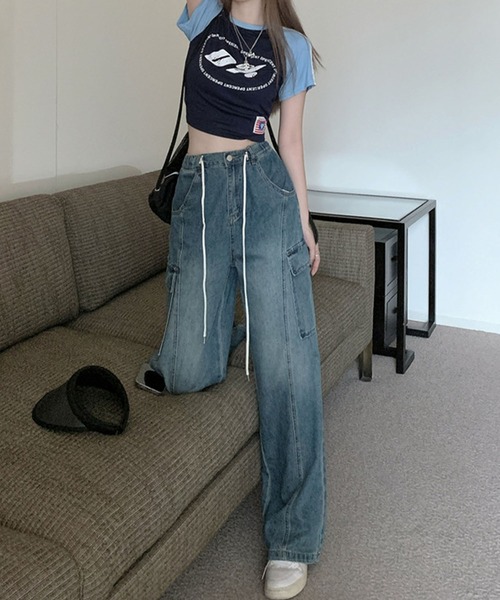 meJane（ミージェーン）の「サイドポケットワイドデニムカーゴパンツ（デニムパンツ・レディース・ブルー・S/M/L）」の9枚目の写真