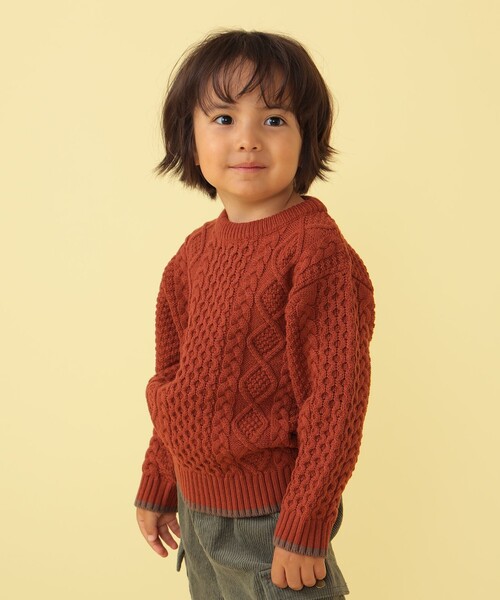 BEAMS mini（ビームスミニ）の「BEAMS mini / ケーブル ニット プルオーバー 23FW（90～150cm）（ニット/セーター・キッズ・グリーン/ネイビー/テラコッタ/ナチュラル・120/150/100/110/130/90/140）」の12枚目の写真