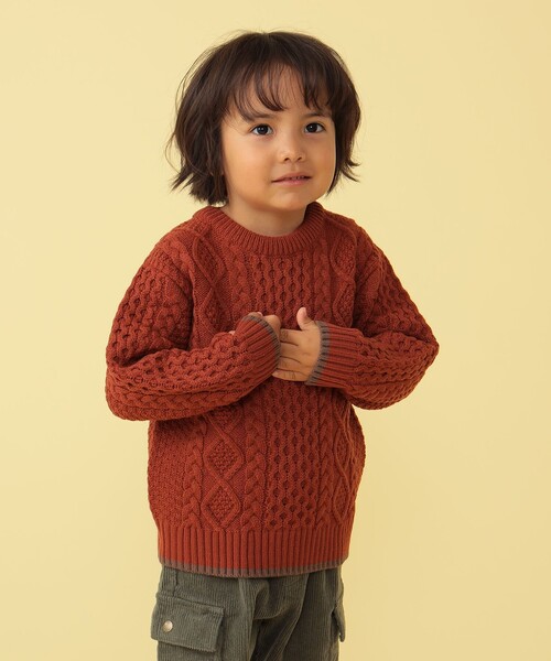 BEAMS mini（ビームスミニ）の「BEAMS mini / ケーブル ニット プルオーバー 23FW（90～150cm）（ニット/セーター・キッズ・グリーン/ネイビー/テラコッタ/ナチュラル・120/150/100/110/130/90/140）」の13枚目の写真