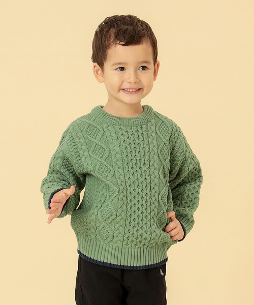 BEAMS mini（ビームスミニ）の「BEAMS mini / ケーブル ニット プルオーバー 23FW（90～150cm）（ニット/セーター・キッズ・グリーン/ネイビー/テラコッタ/ナチュラル・120/150/100/110/130/90/140）」の15枚目の写真