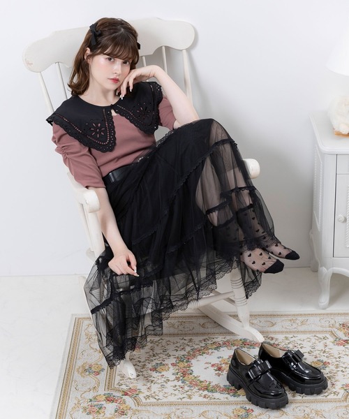 DearMyLoveRose（ディアマイラブローズ）の「レース付け襟セットパワショルカットソー（Tシャツ/カットソー・レディース・ホワイト/オフホワイト/ベビーピンク/クリアブラック/ブラック・MEDIUM/XX-LARGE/LARGE/X-LARGE）」の9枚目の写真