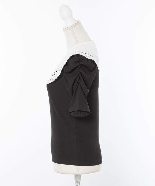 DearMyLoveRose（ディアマイラブローズ）の「レース付け襟セットパワショルカットソー（Tシャツ/カットソー・レディース・ホワイト/オフホワイト/ベビーピンク/クリアブラック/ブラック・MEDIUM/XX-LARGE/LARGE/X-LARGE）」の17枚目の写真