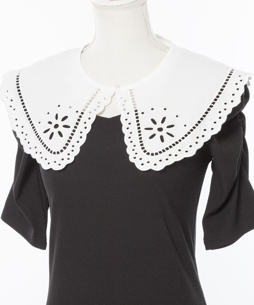 DearMyLoveRose（ディアマイラブローズ）の「レース付け襟セットパワショルカットソー（Tシャツ/カットソー・レディース・ホワイト/オフホワイト/ベビーピンク/クリアブラック/ブラック・MEDIUM/XX-LARGE/LARGE/X-LARGE）」の12枚目の写真