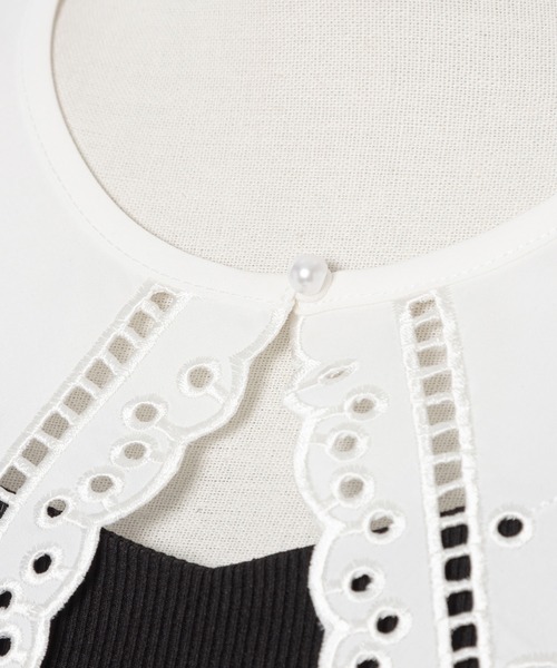 DearMyLoveRose（ディアマイラブローズ）の「レース付け襟セットパワショルカットソー（Tシャツ/カットソー・レディース・ホワイト/オフホワイト/ベビーピンク/クリアブラック/ブラック・MEDIUM/XX-LARGE/LARGE/X-LARGE）」の6枚目の写真