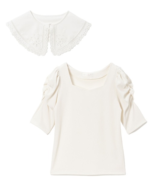 DearMyLoveRose（ディアマイラブローズ）の「レース付け襟セットパワショルカットソー（Tシャツ/カットソー・レディース・ホワイト/オフホワイト/ベビーピンク/クリアブラック/ブラック・MEDIUM/XX-LARGE/LARGE/X-LARGE）」の14枚目の写真