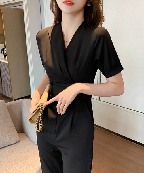 Jasmine Grandiflorum(ジャスミングランディフローラム)の「【Jasmine】すっきりシルエット ハイウエスト切り替オールインワン (SS)(つなぎ/オールインワン・レディース・ブラック・SMALL/LARGE/MEDIUM)」の2枚目の写真