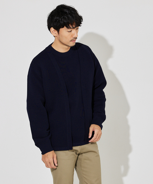 ABAHOUSE GRAY（アバハウスグレイ）の「【ウォッシャブル】リップルボーダー ボタンレス ニット カーディガン（カーディガン/ボレロ・メンズ・グレイッシュベージュ/グリーン/ネイビー/ブラック・46/48）」の4枚目の写真