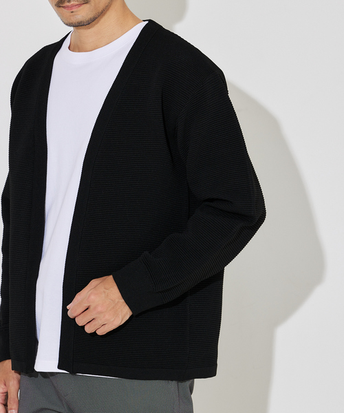 ABAHOUSE GRAY（アバハウスグレイ）の「【ウォッシャブル】リップルボーダー ボタンレス ニット カーディガン（カーディガン/ボレロ・メンズ・グレイッシュベージュ/グリーン/ネイビー/ブラック・46/48）」の21枚目の写真