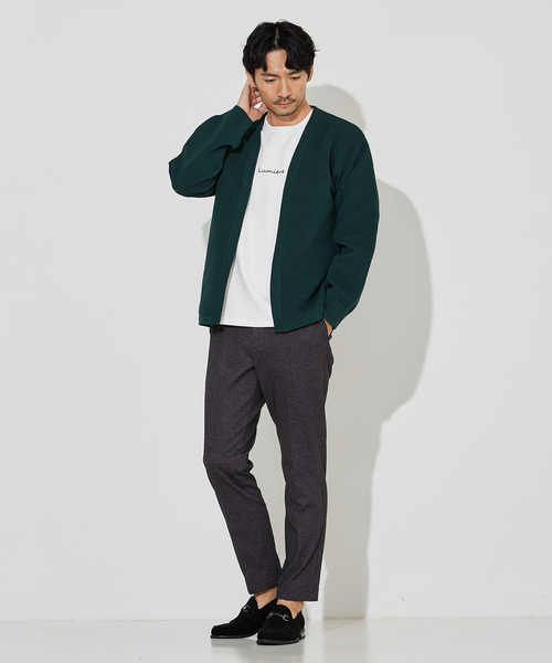 ABAHOUSE GRAY（アバハウスグレイ）の「【ウォッシャブル】リップルボーダー ボタンレス ニット カーディガン（カーディガン/ボレロ・メンズ・グレイッシュベージュ/グリーン/ネイビー/ブラック・46/48）」の16枚目の写真