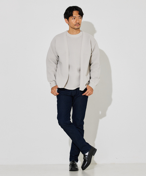 ABAHOUSE GRAY（アバハウスグレイ）の「【ウォッシャブル】リップルボーダー ボタンレス ニット カーディガン（カーディガン/ボレロ・メンズ・グレイッシュベージュ/グリーン/ネイビー/ブラック・46/48）」の13枚目の写真