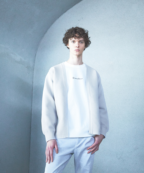 ABAHOUSE GRAY（アバハウスグレイ）の「【ウォッシャブル】リップルボーダー ボタンレス ニット カーディガン（カーディガン/ボレロ・メンズ・グレイッシュベージュ/グリーン/ネイビー/ブラック・46/48）」の11枚目の写真