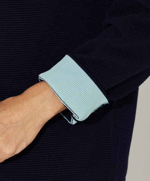 ABAHOUSE GRAY（アバハウスグレイ）の「【ウォッシャブル】リップルボーダー ボタンレス ニット カーディガン（カーディガン/ボレロ・メンズ・グレイッシュベージュ/グリーン/ネイビー/ブラック・46/48）」の8枚目の写真