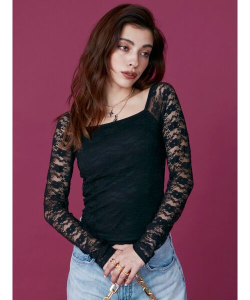 EVRIS(エヴリス)の「【パッド付】バックオープンレーストップス(Tシャツ/カットソー・レディース・ブラック/オレンジ・FREE)」の5枚目の写真
