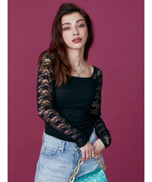 EVRIS(エヴリス)の「【パッド付】バックオープンレーストップス(Tシャツ/カットソー・レディース・ブラック/オレンジ・FREE)」の6枚目の写真