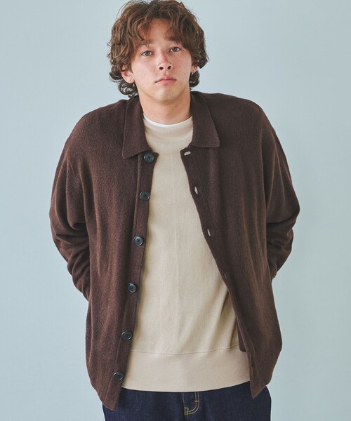 green label relaxing(グリーンレーベルリラクシング)の「【WEB限定】<GLR or>フルイング カラー カーディガン(カーディガン/ボレロ・メンズ・ダークブラウン/ライトブルー/ネイビー・S/M/L)」の1枚目の写真