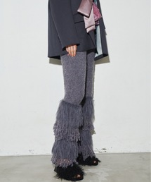 ボリューム裾フリンジワイドニットパンツ