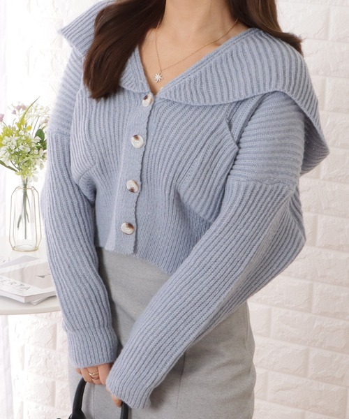 Lace Ladies(レースレディース)の「ポケット付きフーデットショートニットカーディガン(ニット/セーター・レディース・ピンク/ブラック/グリーン/ベージュ/ホワイト/グレー・FREE)」の3枚目の写真
