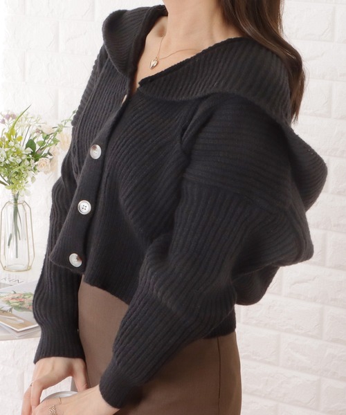 Lace Ladies(レースレディース)の「ポケット付きフーデットショートニットカーディガン(ニット/セーター・レディース・ピンク/ブラック/グリーン/ベージュ/ホワイト/グレー・FREE)」の9枚目の写真