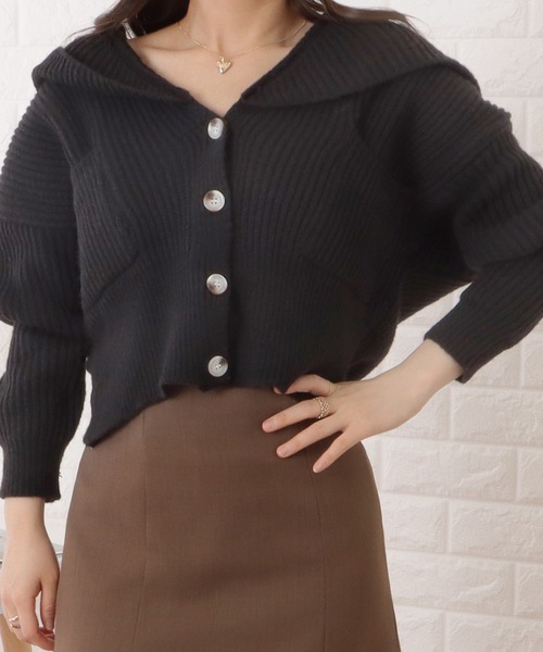 Lace Ladies(レースレディース)の「ポケット付きフーデットショートニットカーディガン(ニット/セーター・レディース・ピンク/ブラック/グリーン/ベージュ/ホワイト/グレー・FREE)」の10枚目の写真