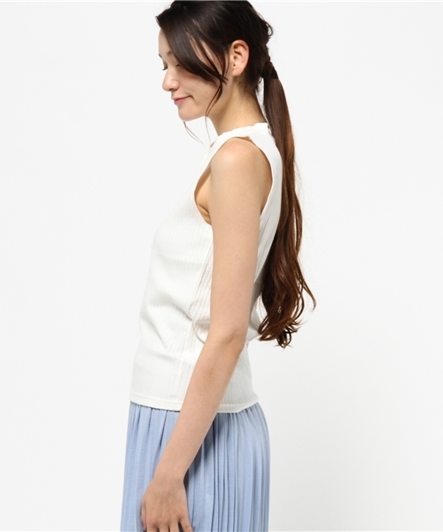 N.(N. Natural Beauty Basic)(エヌエヌナチュラルビューティーベーシック)の「テレコヘンリーTシャツ(Tシャツ/カットソー・レディース・ホワイト/ブラック・MEDIUM)」の8枚目の写真