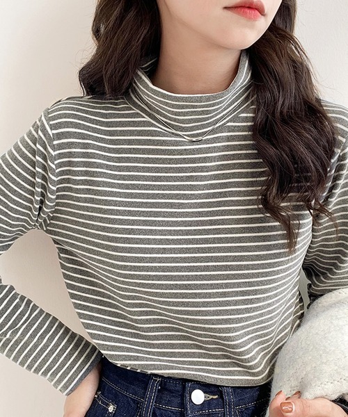 Girly Doll(ガーリードール)の「ハイネックボーダーカットソー(Tシャツ/カットソー・レディース・ブラウン/グレー/ホワイト/ブラック/ベージュ・FREE)」の16枚目の写真