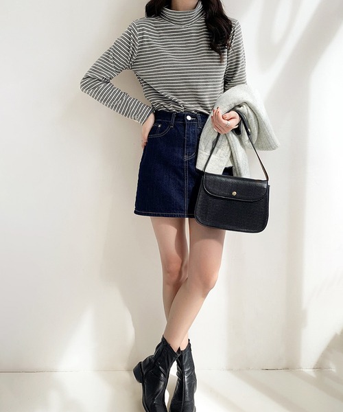 Girly Doll(ガーリードール)の「ハイネックボーダーカットソー(Tシャツ/カットソー・レディース・ブラウン/グレー/ホワイト/ブラック/ベージュ・FREE)」の20枚目の写真