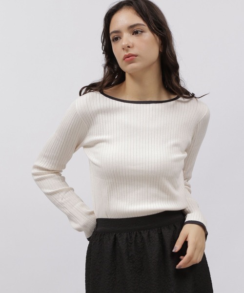 LAKOLE(ラコレ)の「12ゲージリブボートネック / 972372(ニット/セーター・レディース・セージグリーン/ネイビー/ピンク/ブラック/オフホワイト/アイボリー・MEDIUM/SMALL)」の4枚目の写真
