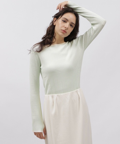 LAKOLE(ラコレ)の「12ゲージリブボートネック / 972372(ニット/セーター・レディース・セージグリーン/ネイビー/ピンク/ブラック/オフホワイト/アイボリー・MEDIUM/SMALL)」の5枚目の写真