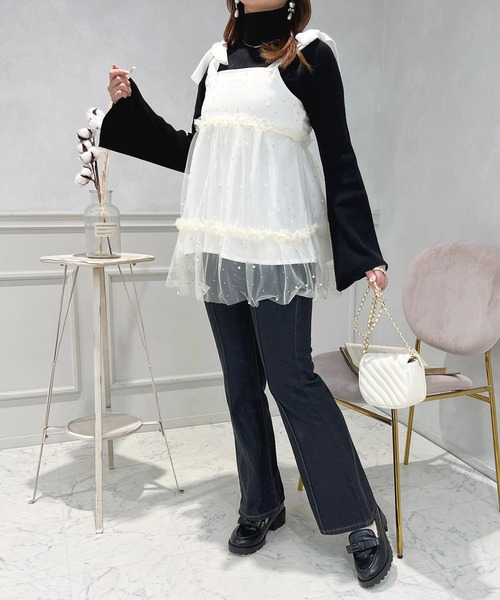 apres jour(アプレジュール)の「ビジュー付き肩リボンチュールチュニック【ZOZOTOWN限定アイテム】(その他トップス・レディース・グレー/アイボリー/ブラック・X-LARGE/フリー)」の12枚目の写真